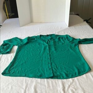 Express Green Buttoned Mandarin Collar Blouse